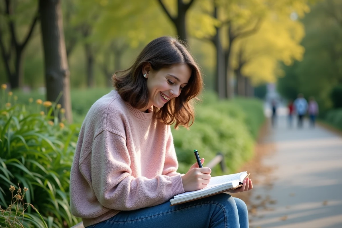 Adolescent nonbinaire dessinant dans un parc ensoleille