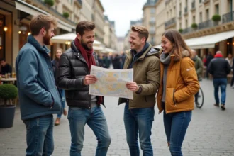 Groupe d amis riant sur une terrasse à Bordeaux