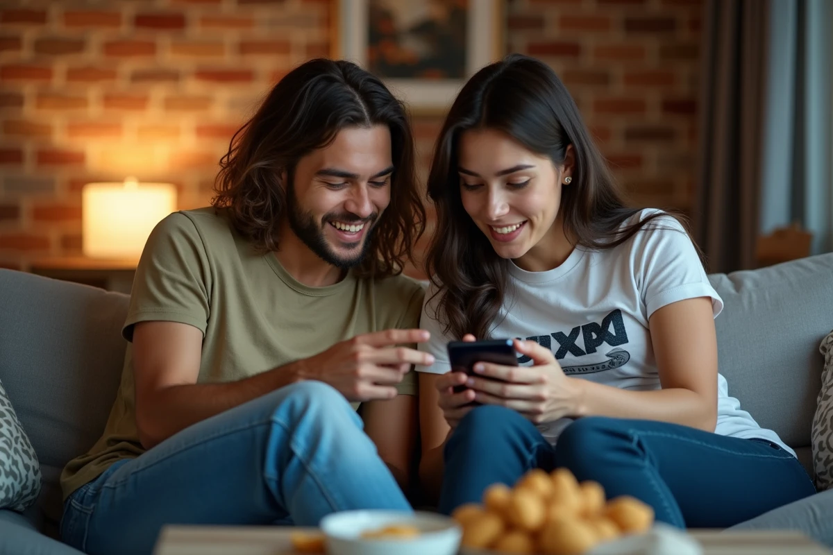 Deux amis jouant ensemble à Clash of Clans en discutant de stratégie de composition pour le HDV 12