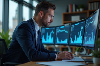 Analyste financier étudiant des graphiques économiques en bureau