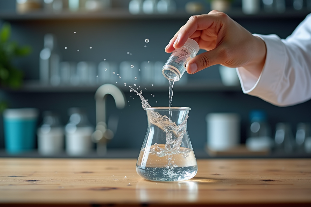 Main versant eau dans un bécher avec éclaboussures en gros plan