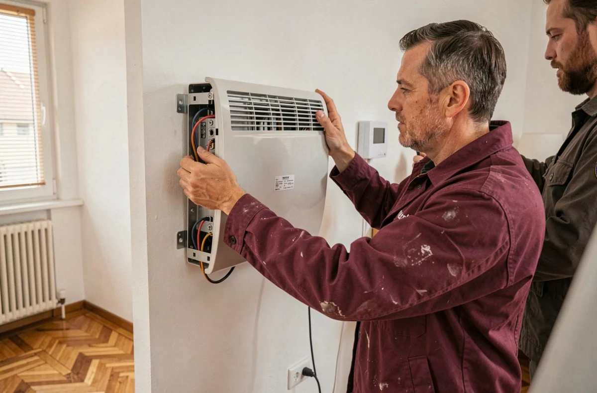 Électricien Electrochauf installant un radiateur électrique dans un appartement à Nancy