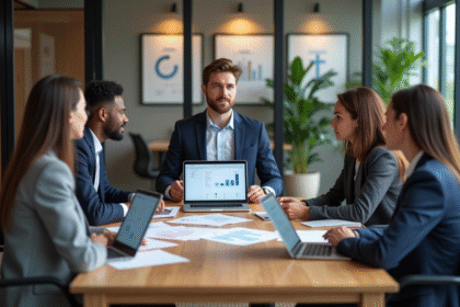 Groupe de professionnels en réunion autour d'une table