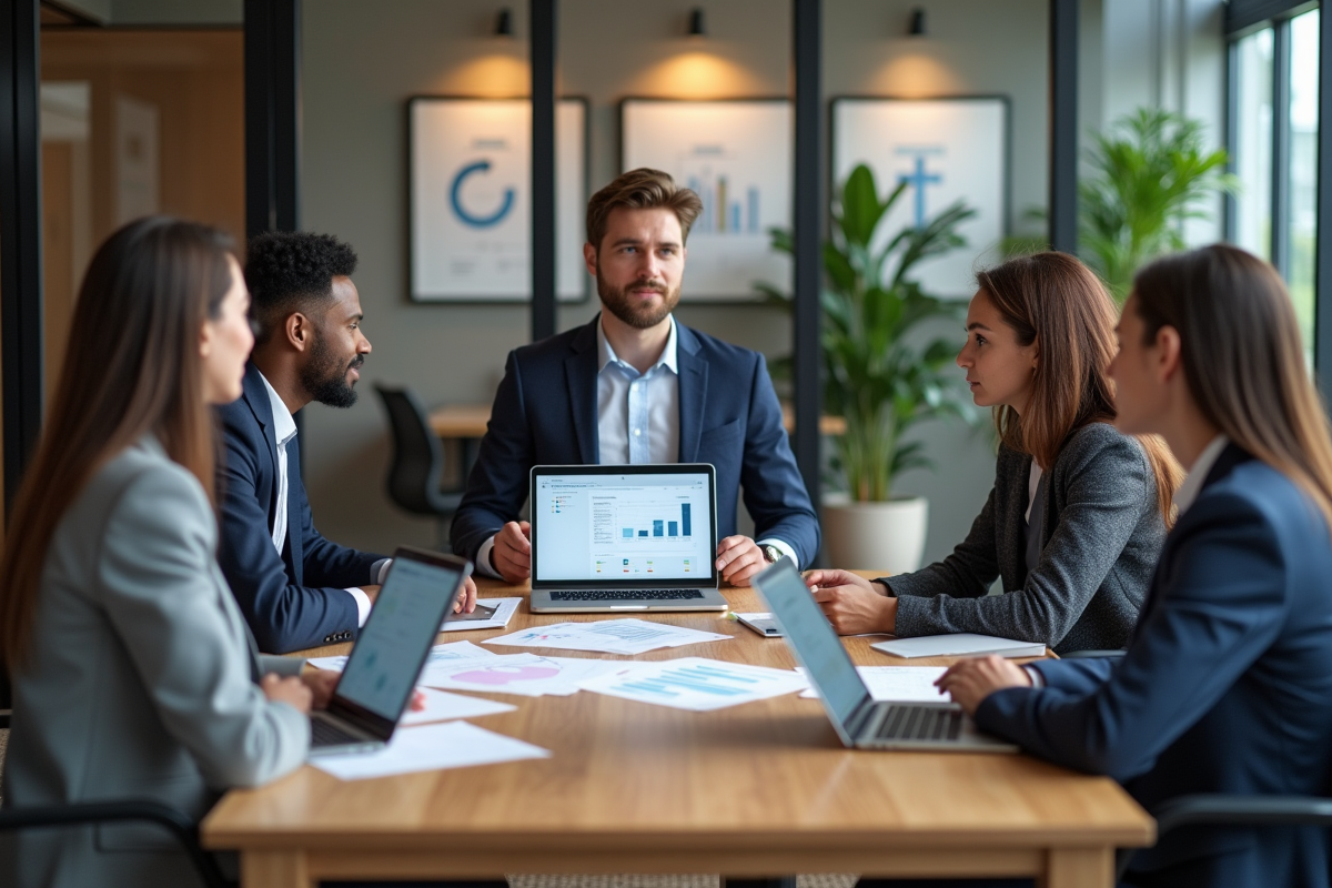 Groupe de professionnels en réunion autour d'une table