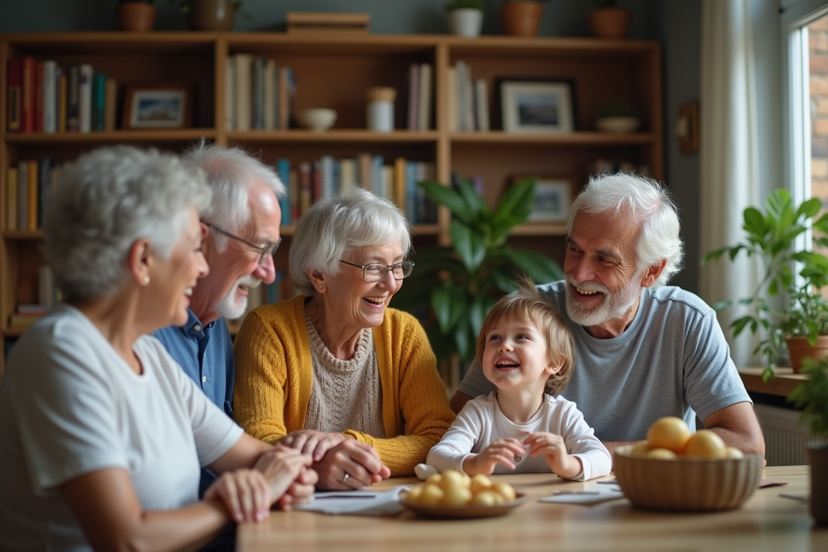 Famille multigenerationale réunie autour d'une table conviviale