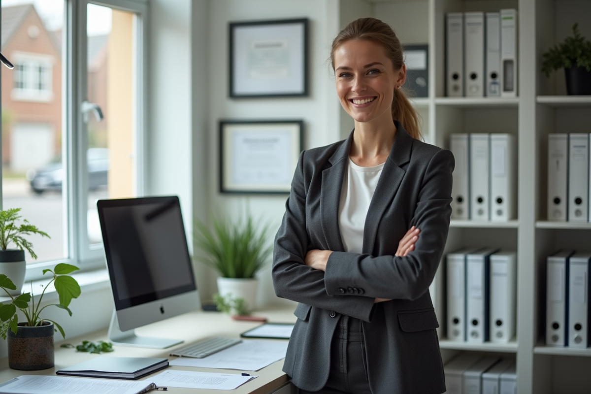 Femme d affaires en costume dans un bureau organisé