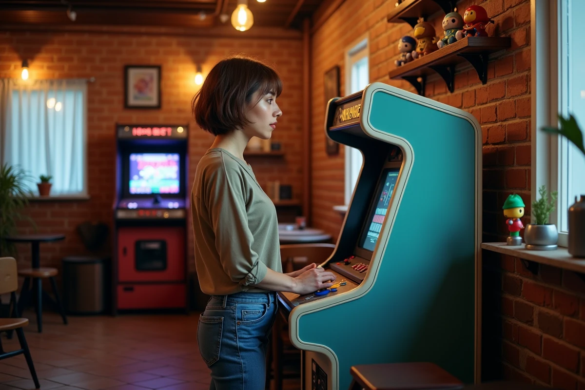 Femme jouant à une machine d