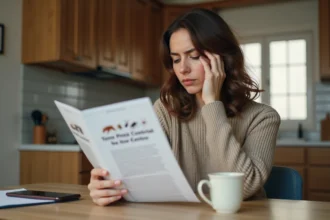 Femme lisant une brochure de traitement contre les nuisibles