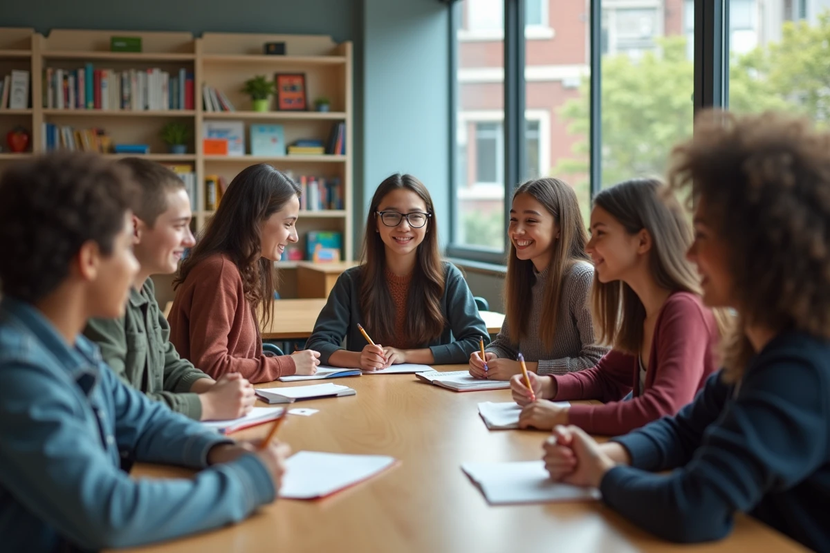Groupe d adolescents en classe lors d une discussion en groupe