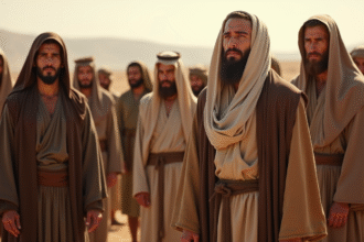 Groupe de personnes en vêtements bibliques en plein air