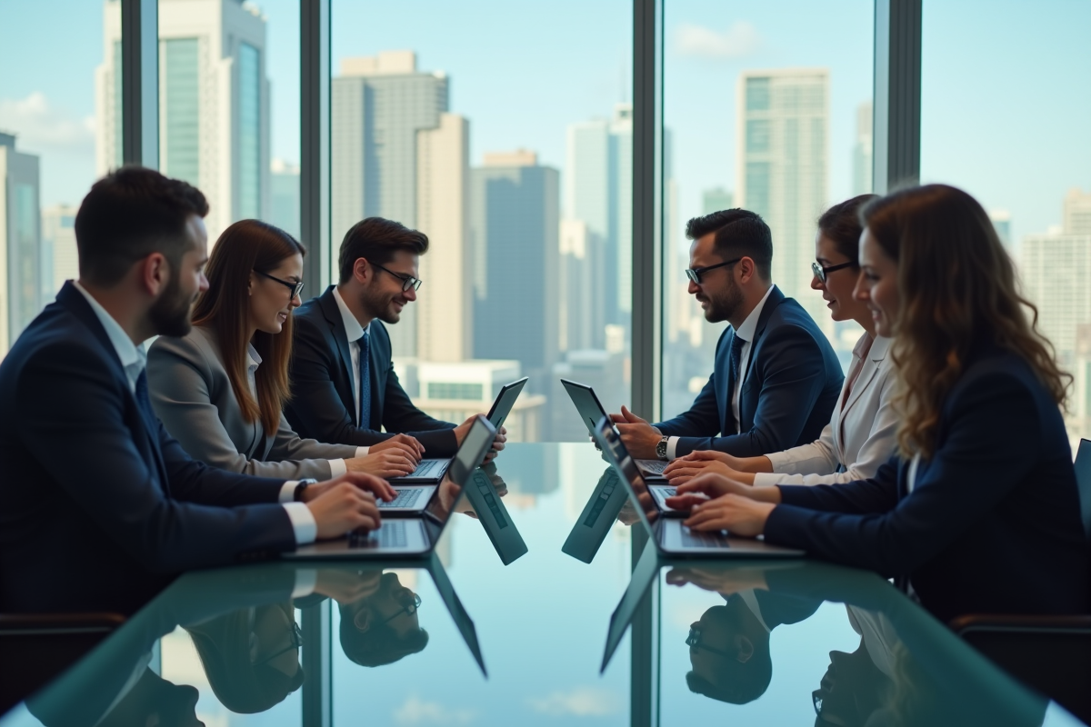 Groupe de professionnels en réunion dans un bureau moderne