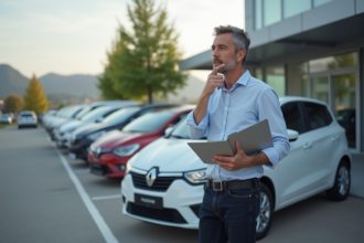 Homme regardant une voiture dans un concessionnaire
