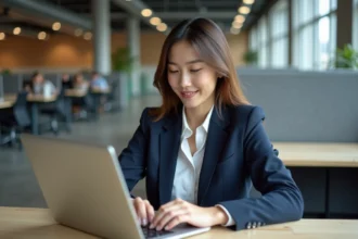 Jeune femme professionnelle au bureau coworking