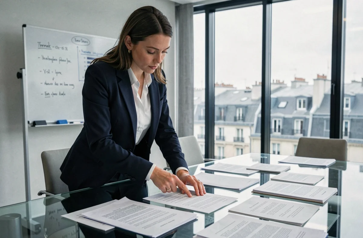 Juriste présentant les dispositions de l'article 750-1 du Code de procédure civile lors d'une réunion en cabinet