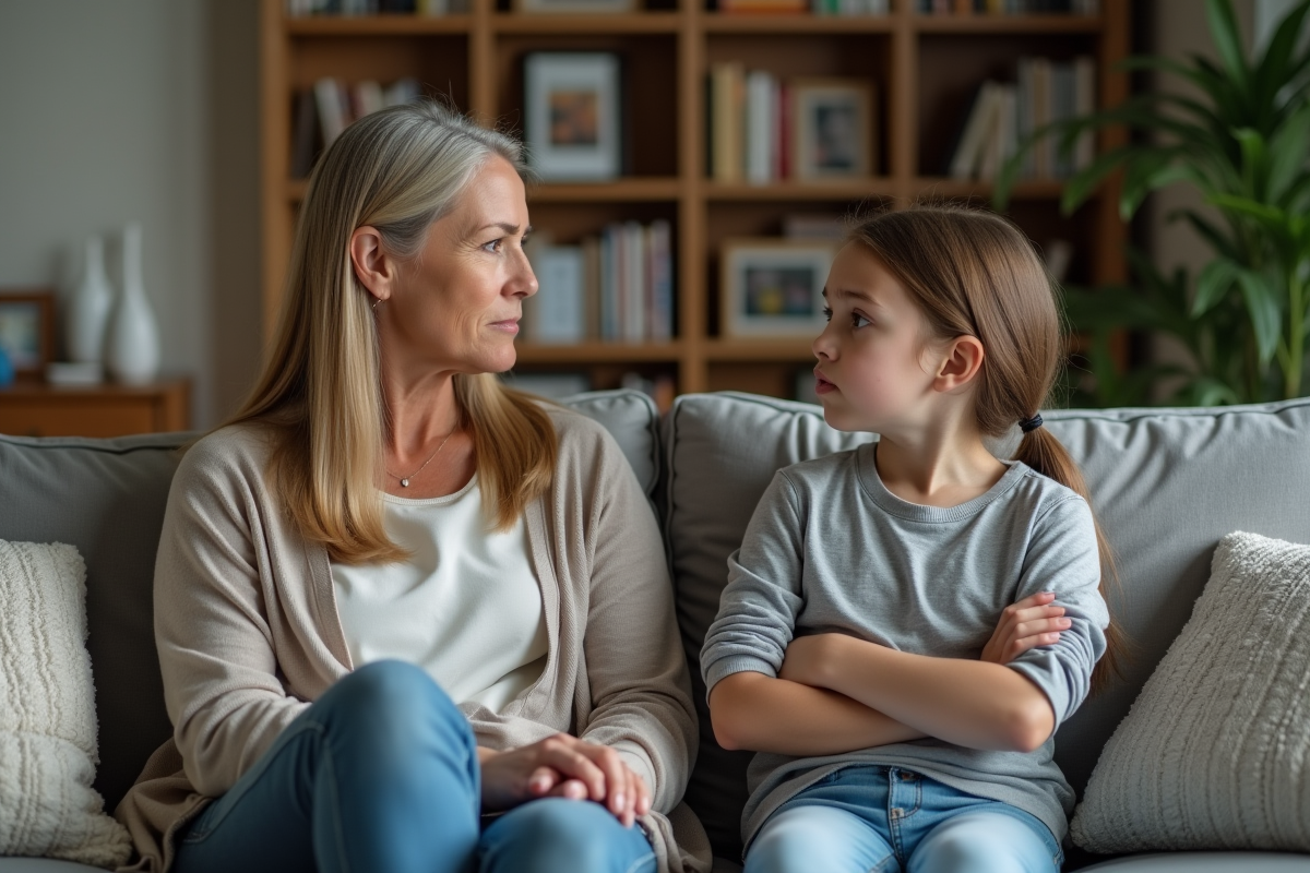 Maman et fille en dispute dans le salon familial