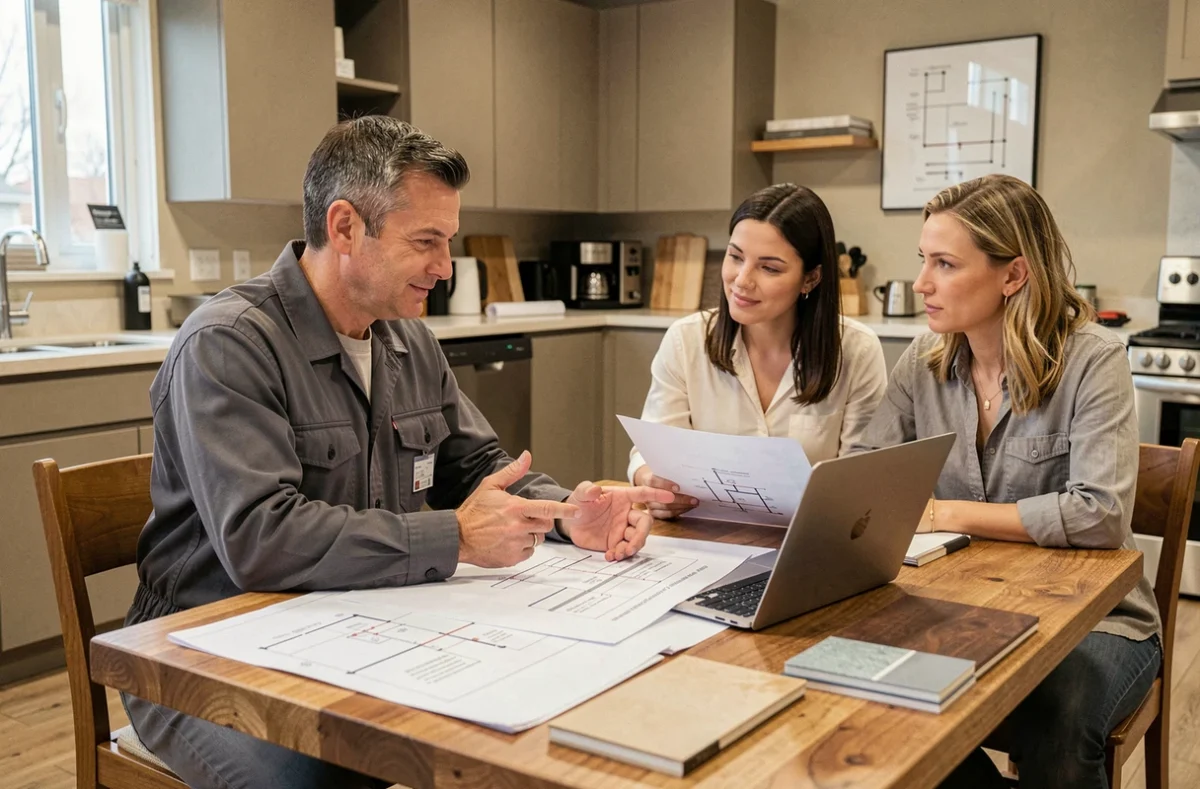 Électricien Minich en consultation avec des clients pour un projet électrique sur mesure à Nancy