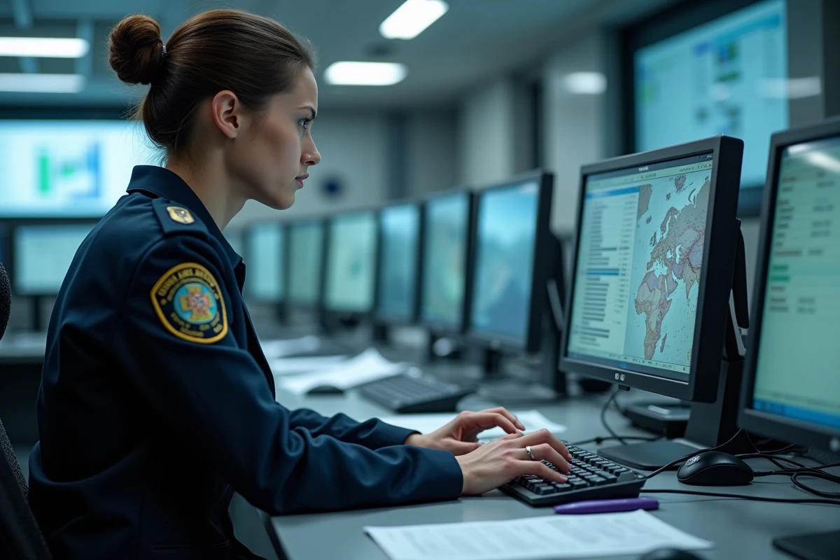 Opératrice SDIS 02 saisissant des données sur ordinateur