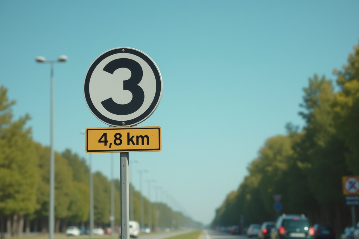 Panneau indicateur montrant 3 miles et 4,8 km en daylight