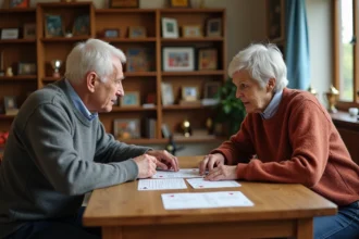 Un homme age et une jeune femme jouent aux cartes lors d'une partie de société