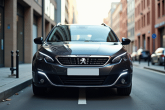 Peugeot 308 SW en ville avec reflet naturel