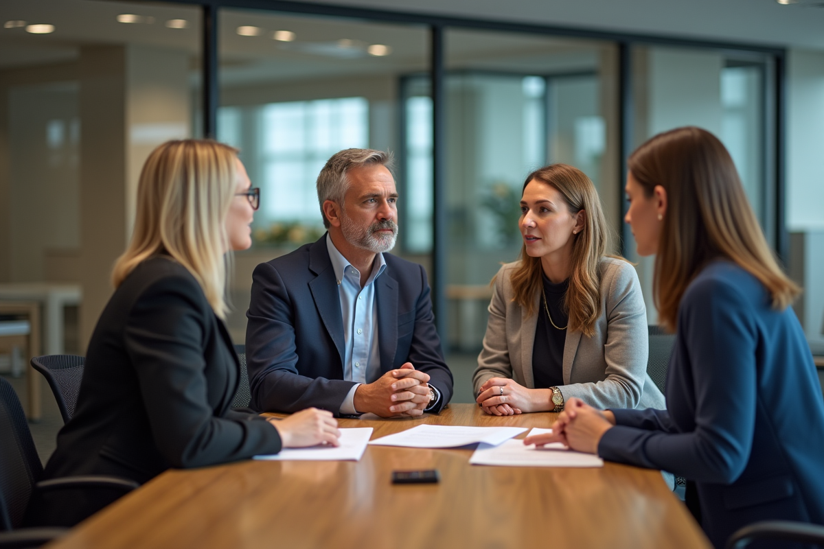 Groupe de professionnels en réunion dans un bureau moderne