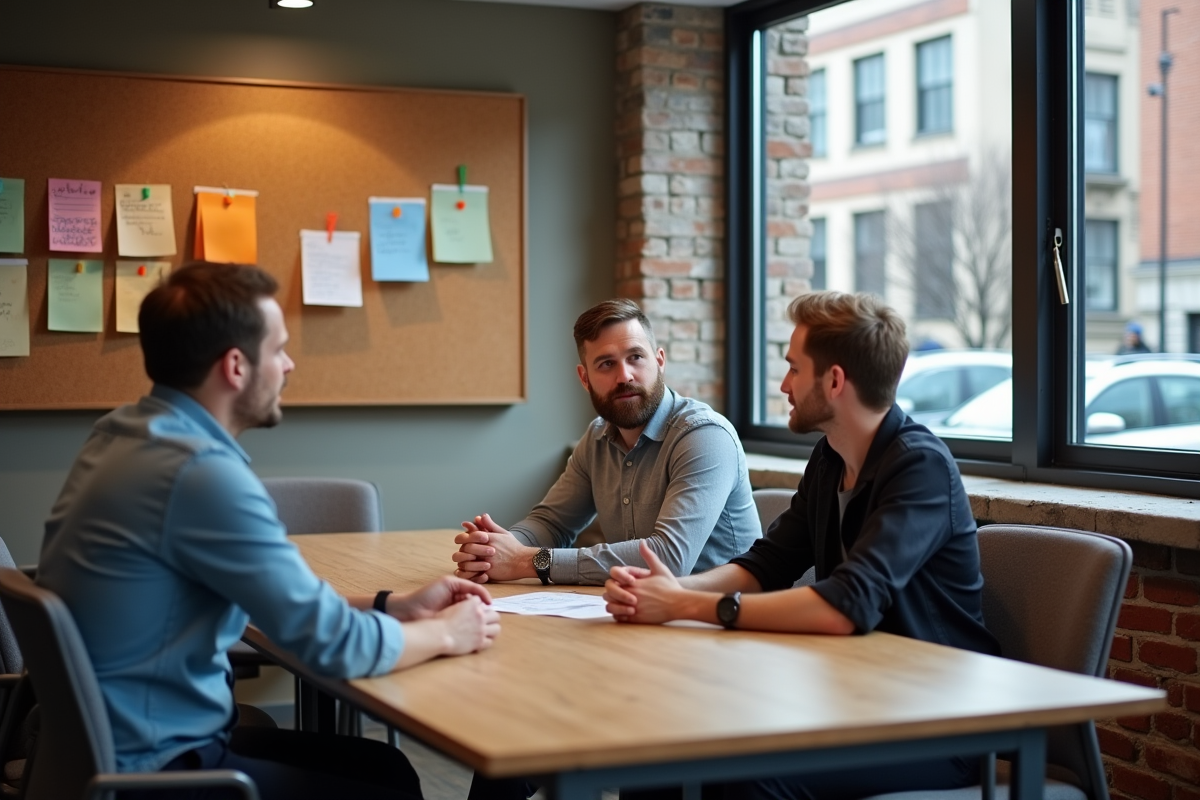 Groupe de collègues en réunion dans un espace de coworking
