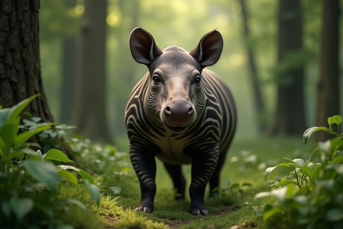 Tapir dans la forêt luxuriante avec lumière tamisée